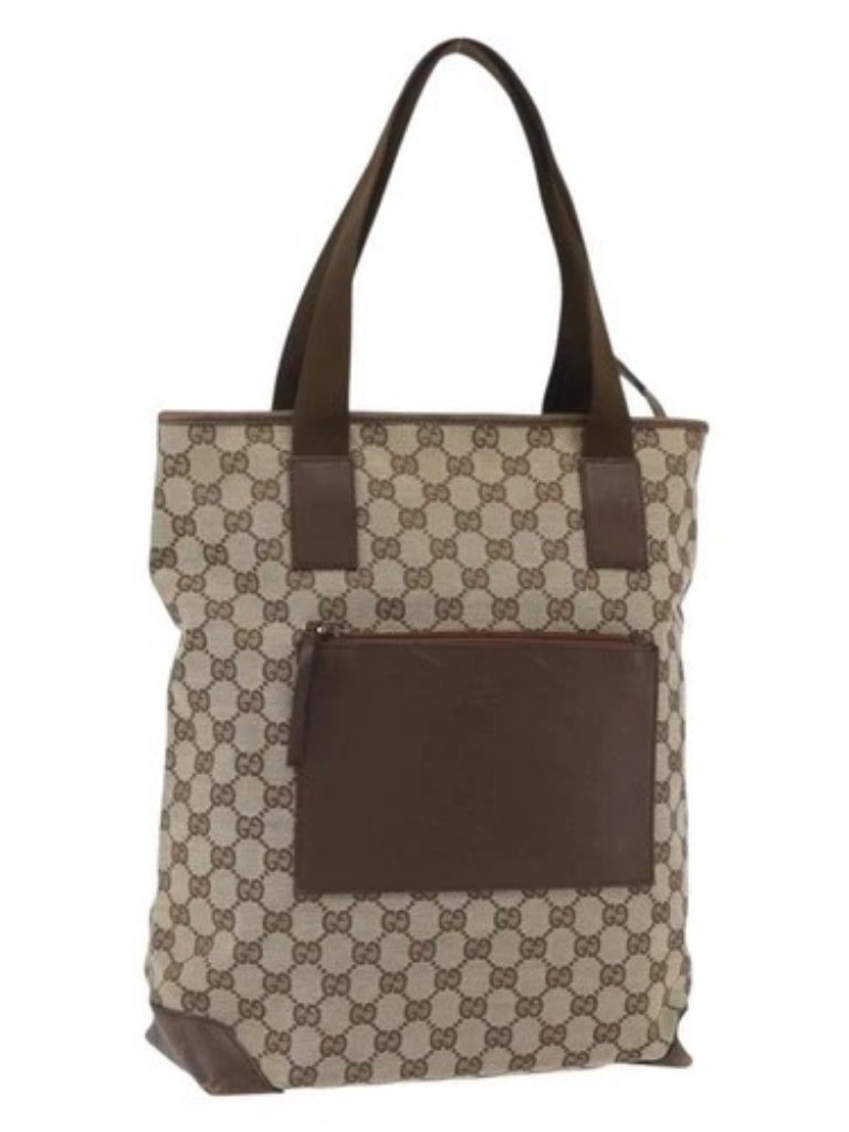 Gucci Gg Canvas Tote Bag Beige Silver 28892 Auth Gh1695